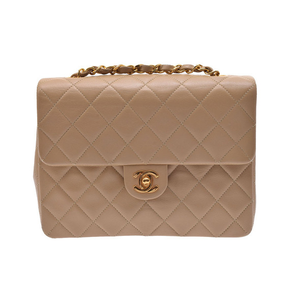 Chanel Matelasse Chain Shoulder Bag Beige Lambskin GG